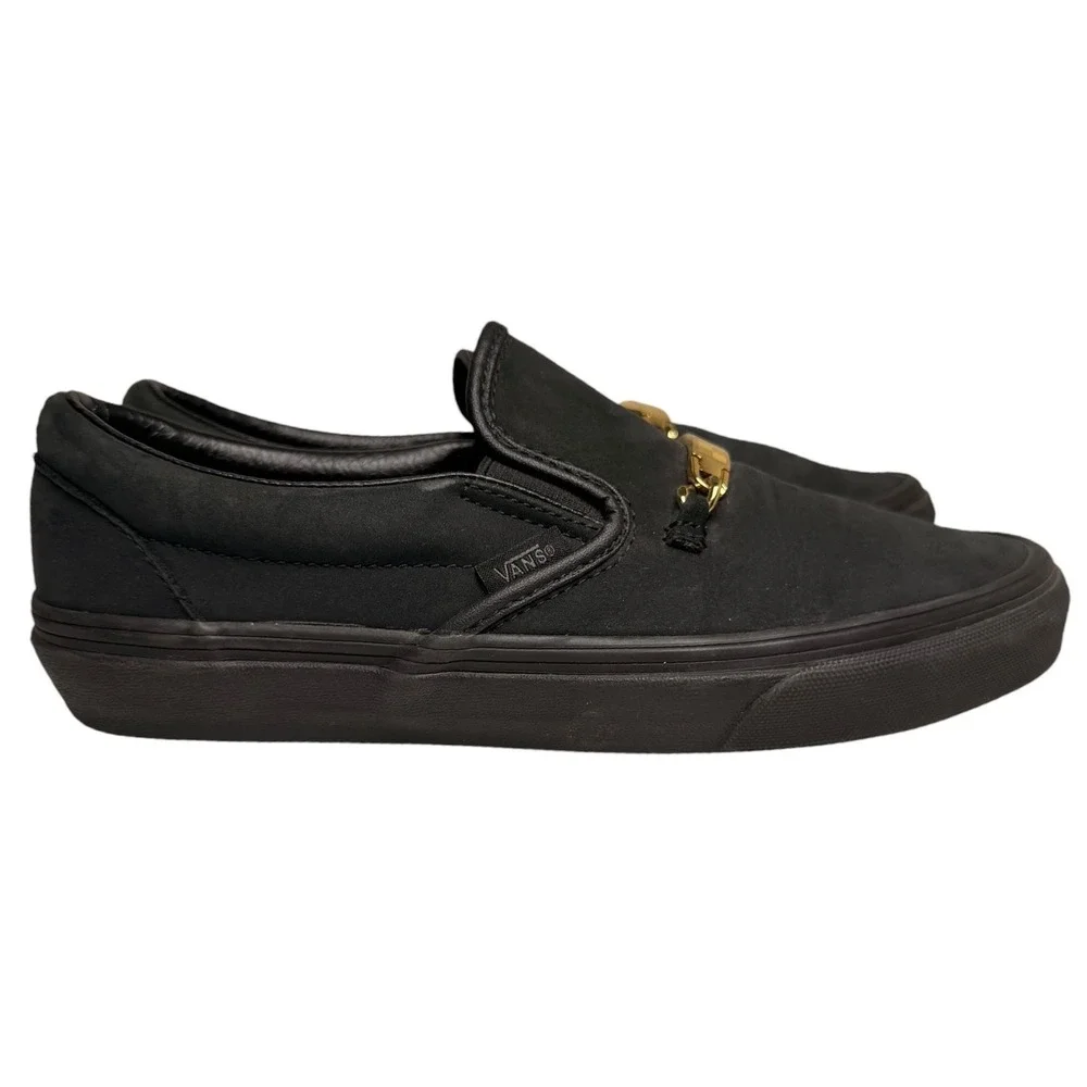 Vans Classic Slip On Black Gold Checkerboard Hardware Womens 7.5